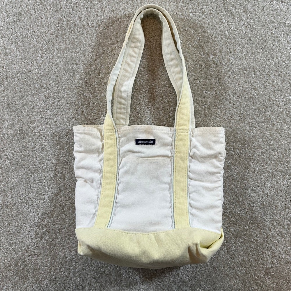 Aeropostale‎ Mini Tote Bag Purse Yellow White Canvas Small Cute